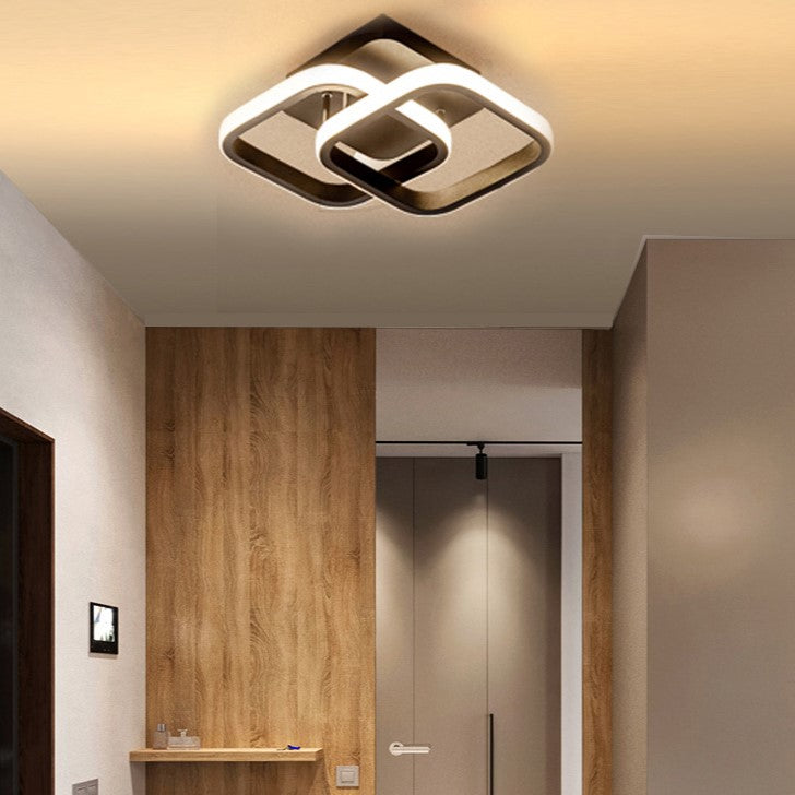 Modern Minimalist Double Circle Square Aluminum Silicone LED Semi-Flush Mount Ceiling Light For Hallway