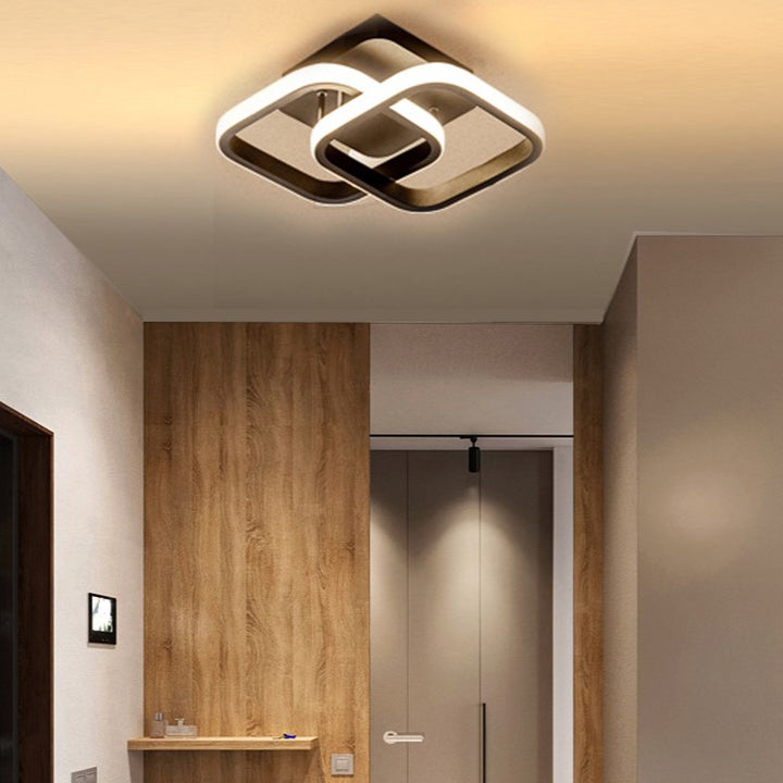 Modern Minimalist Double Circle Square Aluminum Silicone LED Semi-Flush Mount Ceiling Light For Hallway