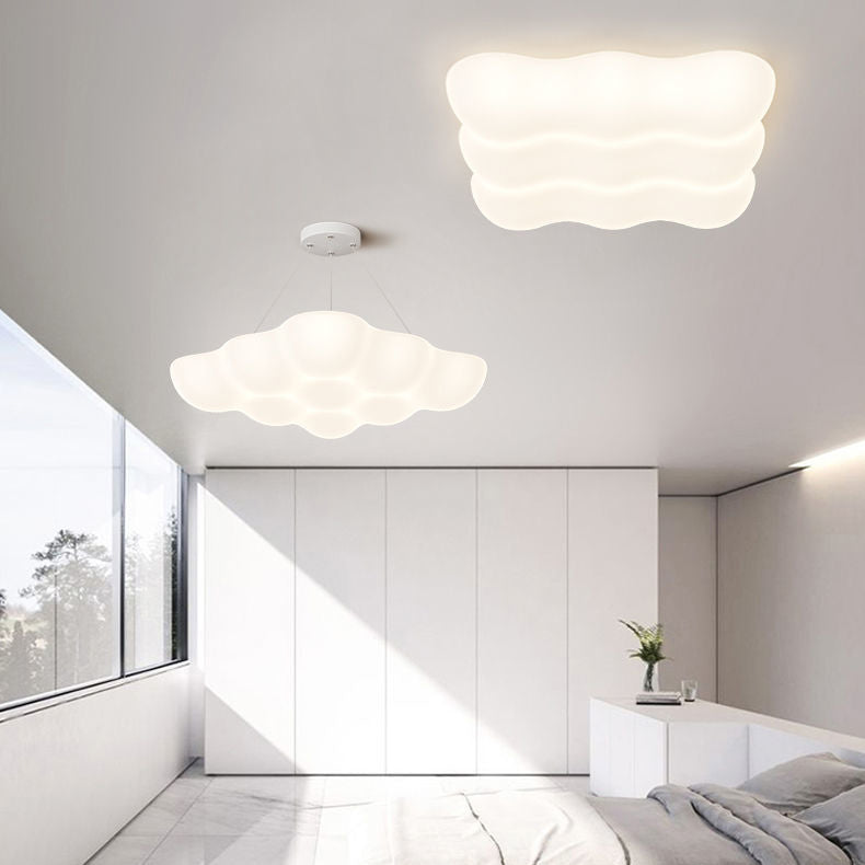 Plafonnier LED carré minimaliste moderne en forme de nuage en fer PE pour chambre à coucher 