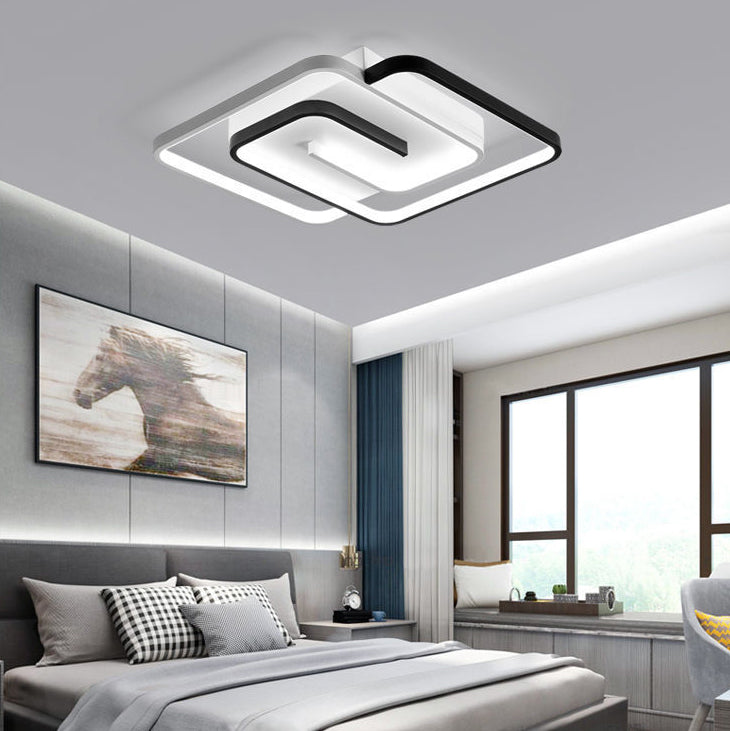 Lumière de plafond semi-encastrée LED en fer PVC à ligne carrée minimaliste moderne pour chambre 