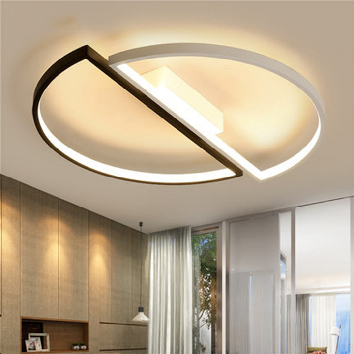 Lumière de plafond LED encastrée moderne minimaliste ronde à double demi-cercle en combinaison de fer, aluminium et acrylique pour chambre 