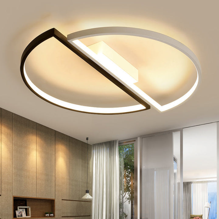 Lumière de plafond LED encastrée moderne minimaliste ronde à double demi-cercle en combinaison de fer, aluminium et acrylique pour chambre 