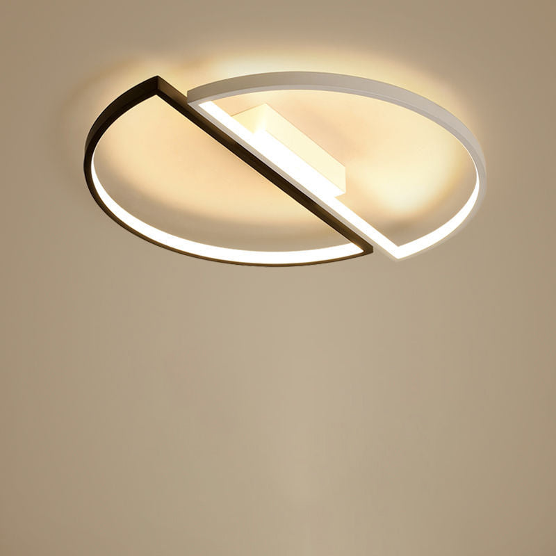 Lumière de plafond LED encastrée moderne minimaliste ronde à double demi-cercle en combinaison de fer, aluminium et acrylique pour chambre 
