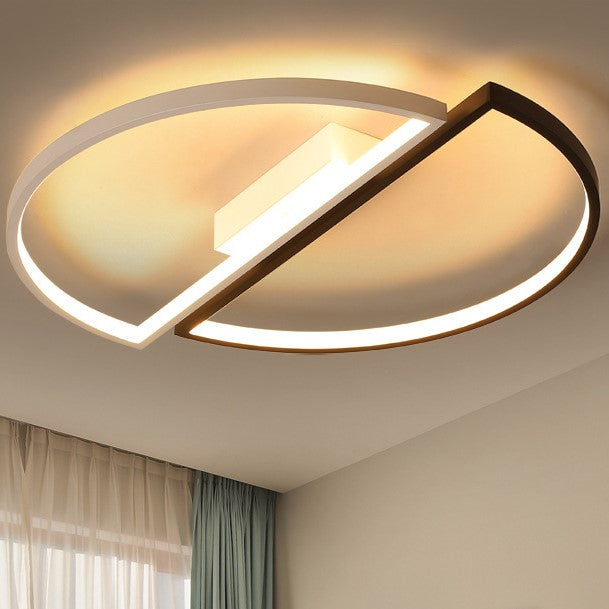 Lumière de plafond LED encastrée moderne minimaliste ronde à double demi-cercle en combinaison de fer, aluminium et acrylique pour chambre 