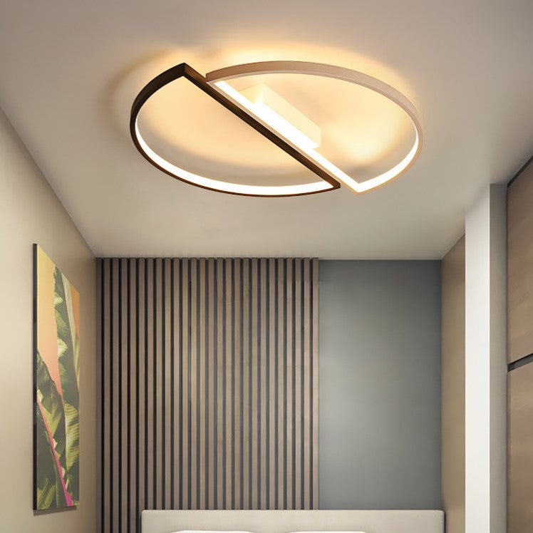 Lumière de plafond LED encastrée moderne minimaliste ronde à double demi-cercle en combinaison de fer, aluminium et acrylique pour chambre 