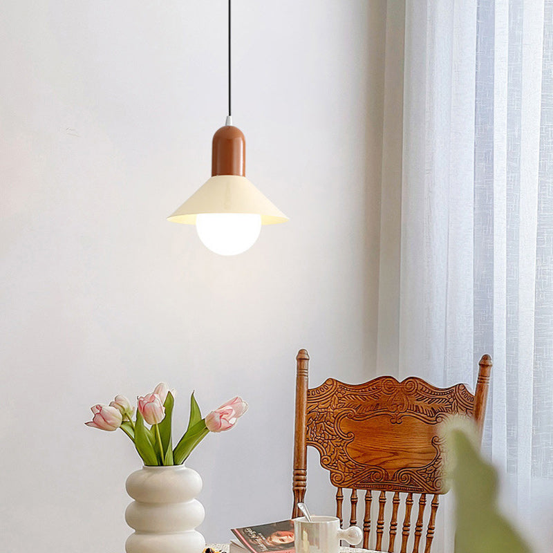 Lámpara colgante de 1 luz con pantalla de hierro en forma de cono redondo contemporáneo para dormitorio 