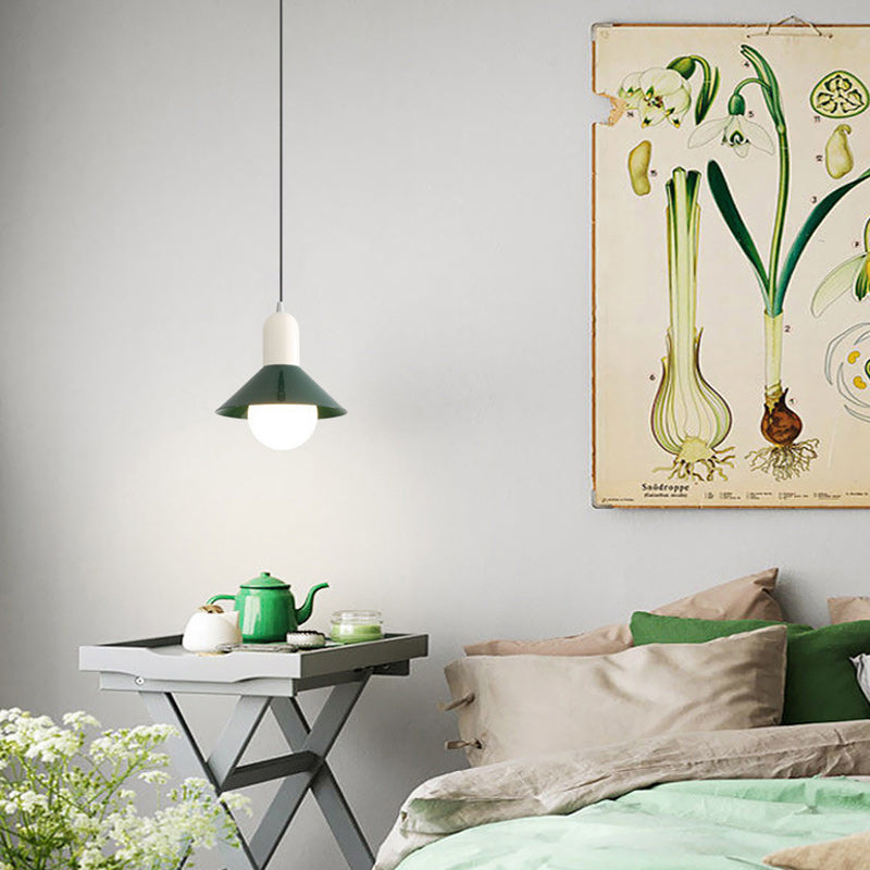 Lámpara colgante de 1 luz con pantalla de hierro en forma de cono redondo contemporáneo para dormitorio 