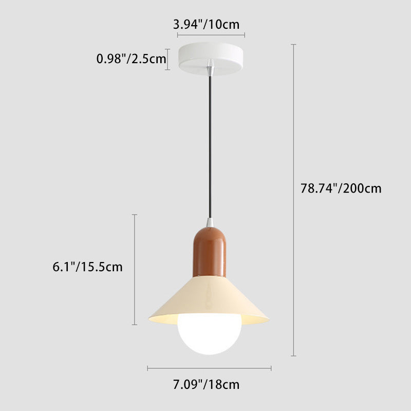 Lámpara colgante de 1 luz con pantalla de hierro en forma de cono redondo contemporáneo para dormitorio 