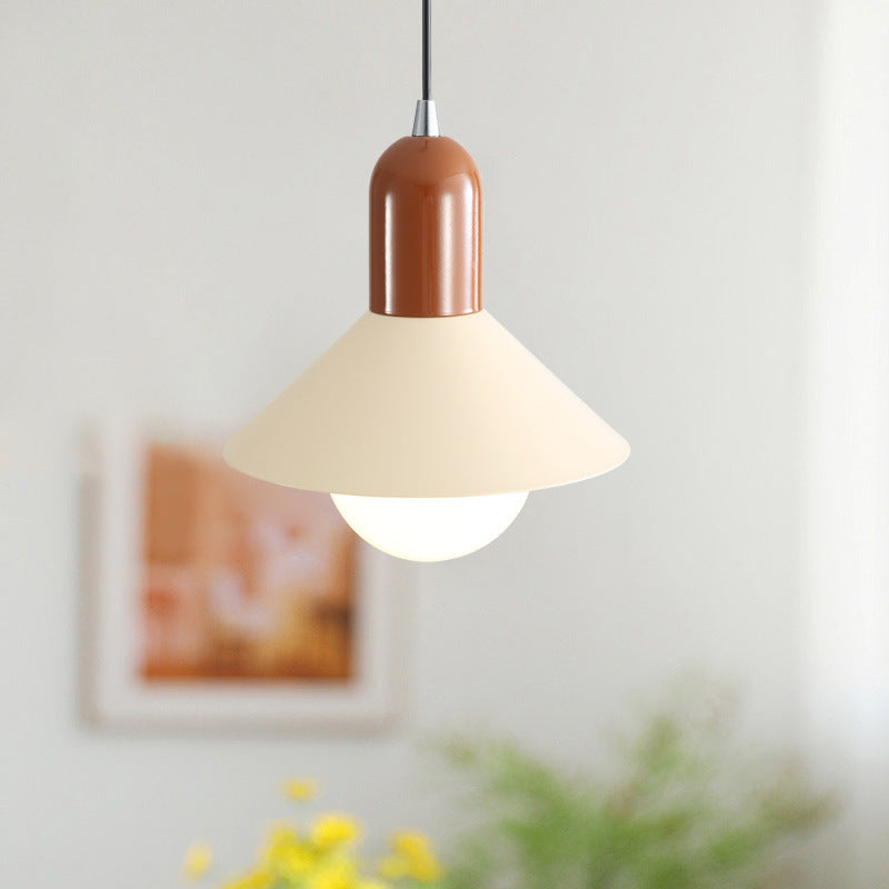 Lámpara colgante de 1 luz con pantalla de hierro en forma de cono redondo contemporáneo para dormitorio 