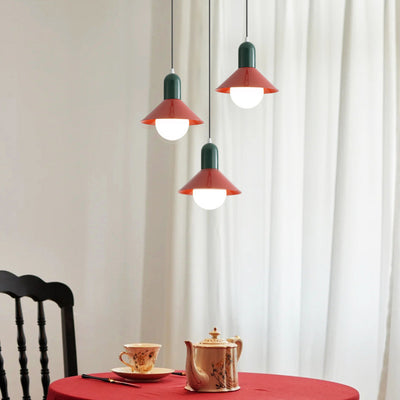 Lámpara colgante de 1 luz con pantalla de hierro en forma de cono redondo contemporáneo para dormitorio 