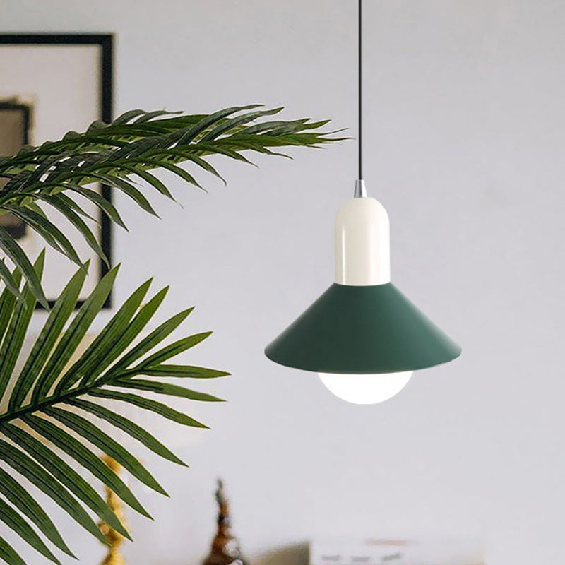 Lámpara colgante de 1 luz con pantalla de hierro en forma de cono redondo contemporáneo para dormitorio 