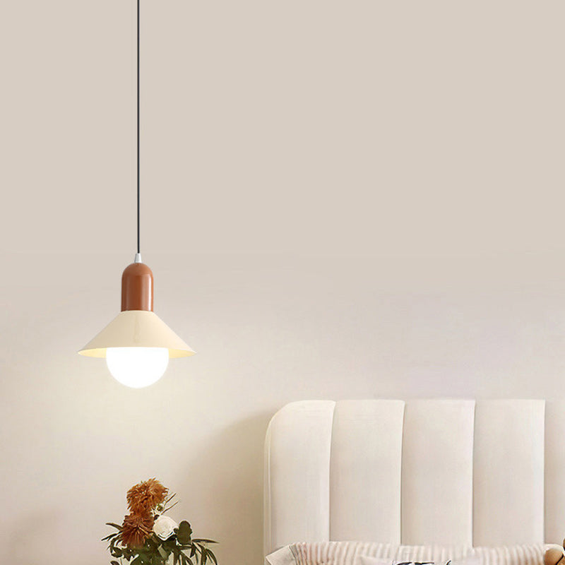 Lámpara colgante de 1 luz con pantalla de hierro en forma de cono redondo contemporáneo para dormitorio 