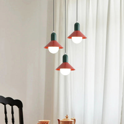 Lámpara colgante de 1 luz con pantalla de hierro en forma de cono redondo contemporáneo para dormitorio 