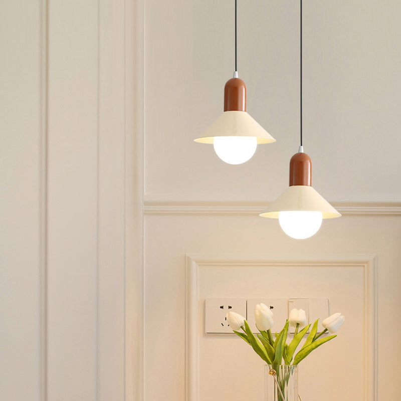 Lámpara colgante de 1 luz con pantalla de hierro en forma de cono redondo contemporáneo para dormitorio 