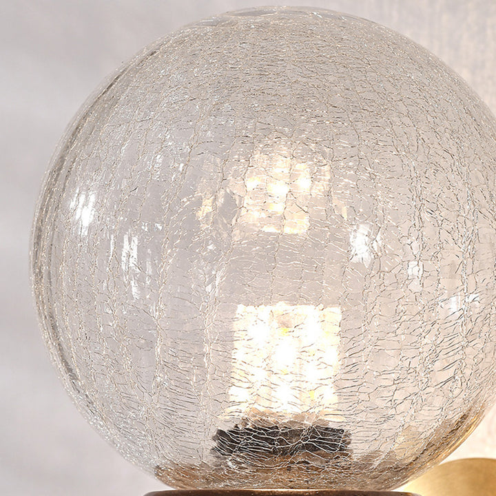 Contemporary Retro Curved Pole Orb Full Brass Wood Frame Glass Shade 1-Light Wall Sconce Lamp For Living Room