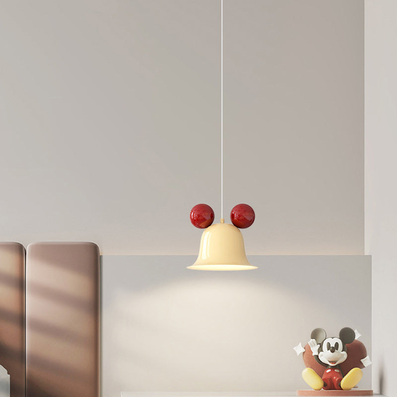 Zeitgenössische kreative runde Glockenform Eisen 1-Licht Pendelleuchte für Schlafzimmer 