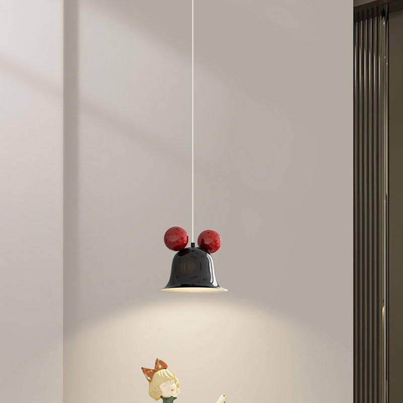 Zeitgenössische kreative runde Glockenform Eisen 1-Licht Pendelleuchte für Schlafzimmer 