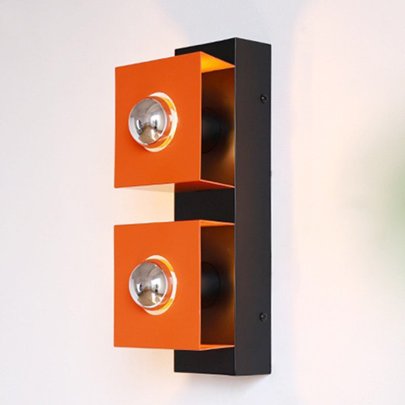 Zeitgenössische Retro Quadrat Rechteck Eisen Schatten 2-Licht Wand Leuchte Lampe Für Wohnzimmer 