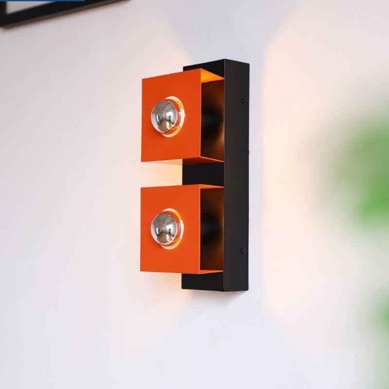 Zeitgenössische Retro Quadrat Rechteck Eisen Schatten 2-Licht Wand Leuchte Lampe Für Wohnzimmer 