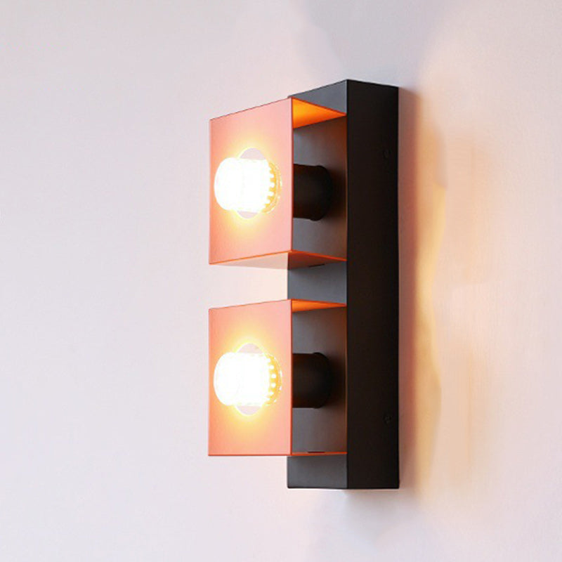 Zeitgenössische Retro Quadrat Rechteck Eisen Schatten 2-Licht Wand Leuchte Lampe Für Wohnzimmer 