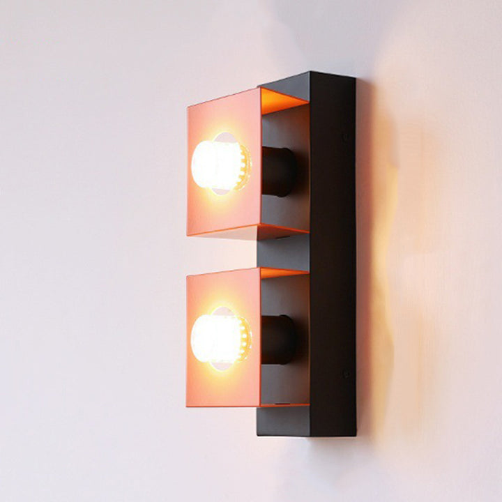 Zeitgenössische Retro Quadrat Rechteck Eisen Schatten 2-Licht Wand Leuchte Lampe Für Wohnzimmer 