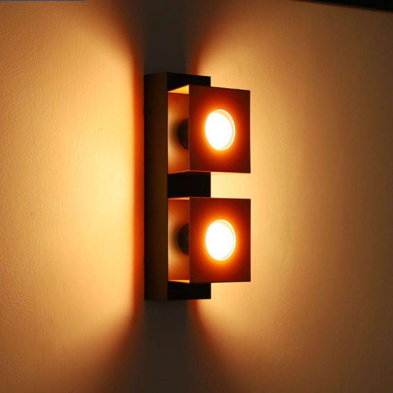 Zeitgenössische Retro Quadrat Rechteck Eisen Schatten 2-Licht Wand Leuchte Lampe Für Wohnzimmer 