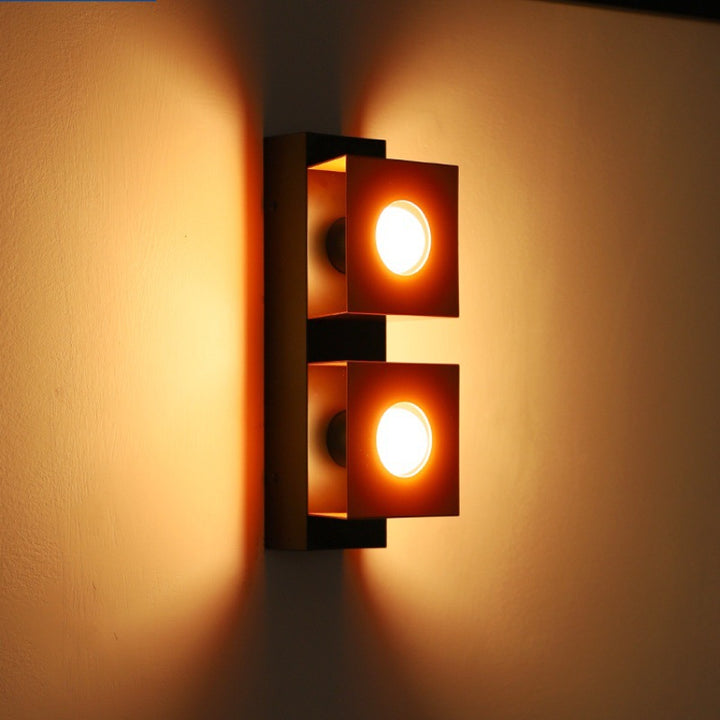 Zeitgenössische Retro Quadrat Rechteck Eisen Schatten 2-Licht Wand Leuchte Lampe Für Wohnzimmer 