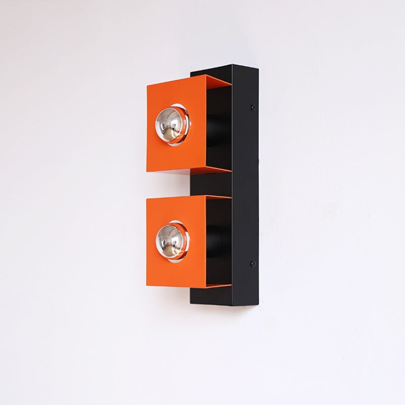 Zeitgenössische Retro Quadrat Rechteck Eisen Schatten 2-Licht Wand Leuchte Lampe Für Wohnzimmer 