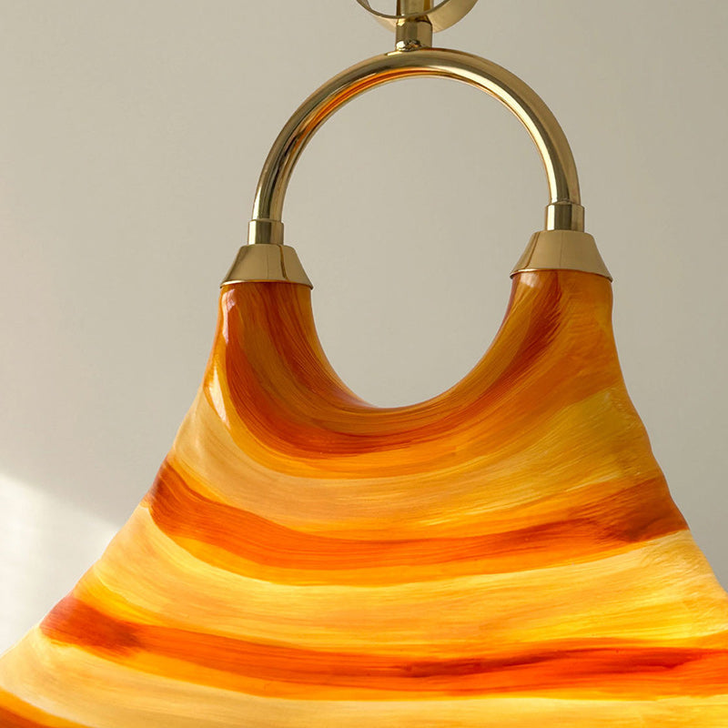 Modern Art Deco Round Horn Shape Brass Acrylic 2-Light Pendant Light For Living Room