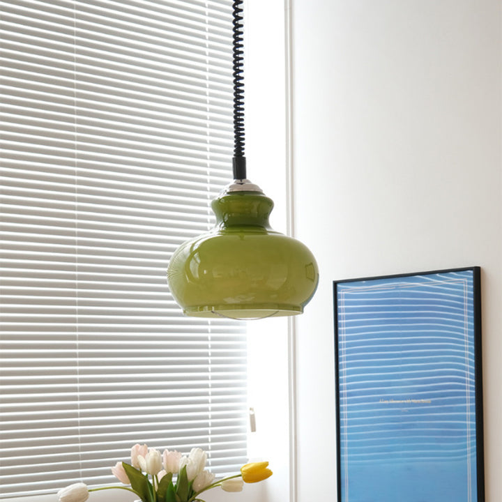 Suspension à 1 lumière avec abat-jour en verre et fer ovale traditionnel pour salon 