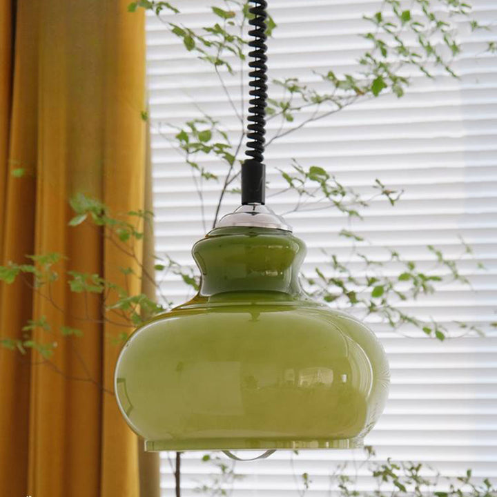 Suspension à 1 lumière avec abat-jour en verre et fer ovale traditionnel pour salon 
