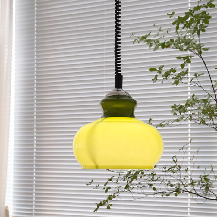 Suspension à 1 lumière avec abat-jour en verre et fer ovale traditionnel pour salon 