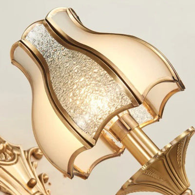 Bougeoir en forme de fleur avec tige incurvée moderne de luxe, cadre en laiton massif, abat-jour en verre, applique murale 1/2 lumière pour salon 