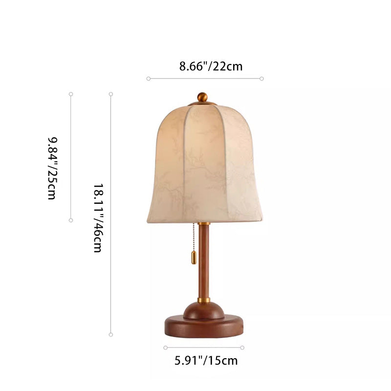 Lampe de table 1 lumière en bois massif avec dôme traditionnel français et tissu à motif floral pour chambre 