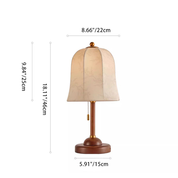 Lampe de table 1 lumière en bois massif avec dôme traditionnel français et tissu à motif floral pour chambre 