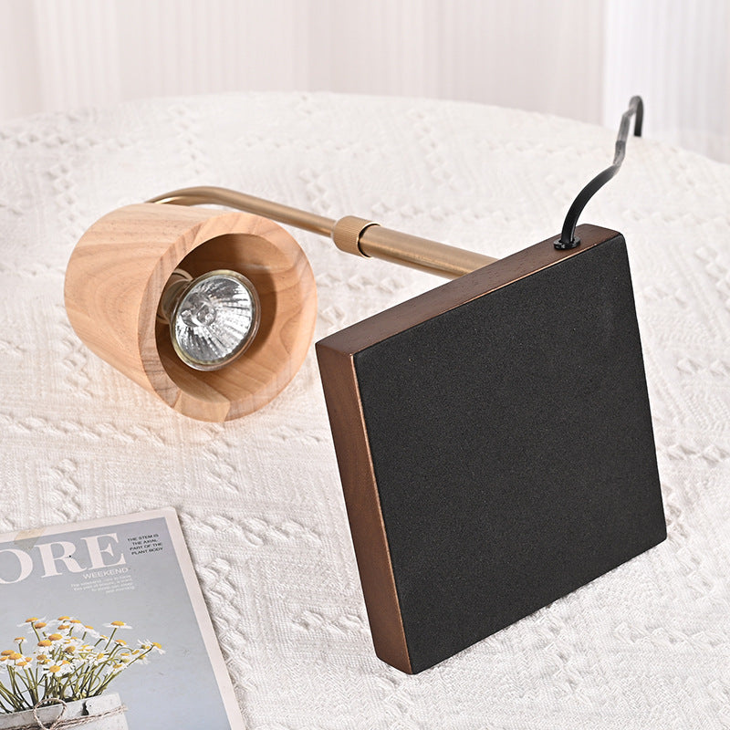 Lampe de Table à Cire Fondante Aromatique en Fer à Base de Bois Cylindrique Carré Minimaliste Moderne à 1 Lumière pour Chambre 