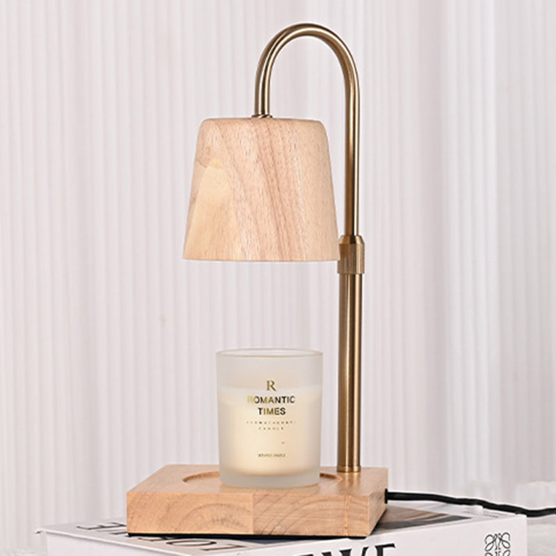 Lampe de Table à Cire Fondante Aromatique en Fer à Base de Bois Cylindrique Carré Minimaliste Moderne à 1 Lumière pour Chambre 