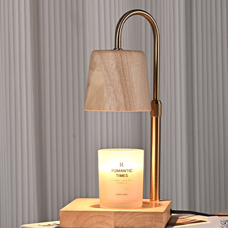 Lampe de Table à Cire Fondante Aromatique en Fer à Base de Bois Cylindrique Carré Minimaliste Moderne à 1 Lumière pour Chambre 