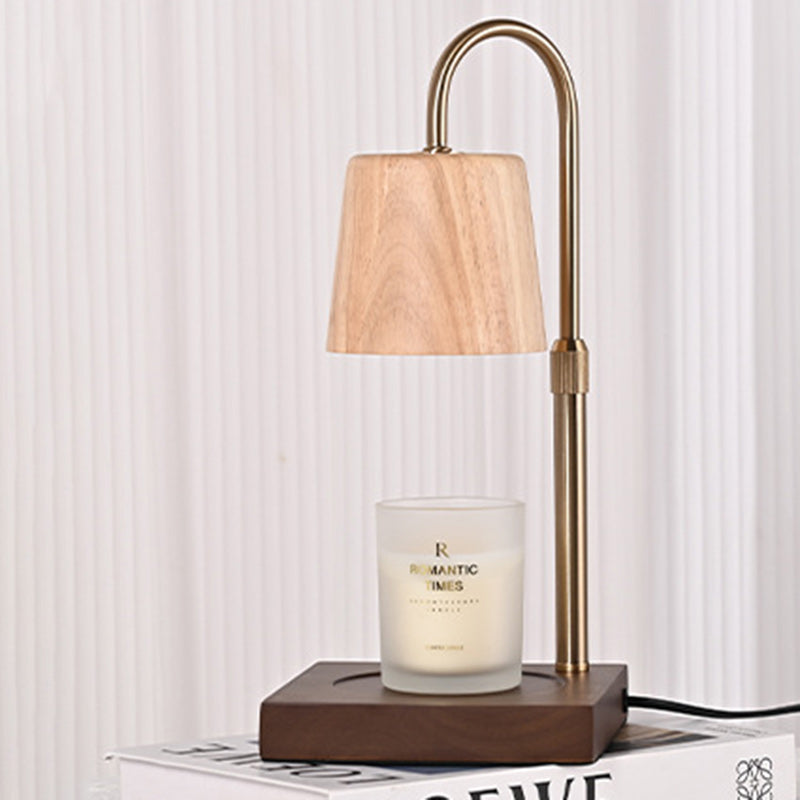 Lampe de Table à Cire Fondante Aromatique en Fer à Base de Bois Cylindrique Carré Minimaliste Moderne à 1 Lumière pour Chambre 