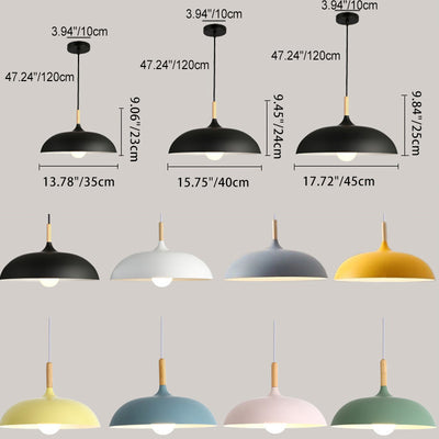 Modern Minimalist Round Pot Lid Shape Solid Wood Aluminum 1-Light Pendant Light For Living Room