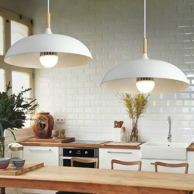 Modern Minimalist Round Pot Lid Shape Solid Wood Aluminum 1-Light Pendant Light For Living Room
