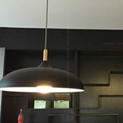 Modern Minimalist Round Pot Lid Shape Solid Wood Aluminum 1-Light Pendant Light For Living Room