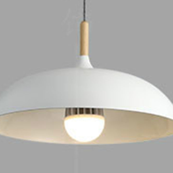 Modern Minimalist Round Pot Lid Shape Solid Wood Aluminum 1-Light Pendant Light For Living Room