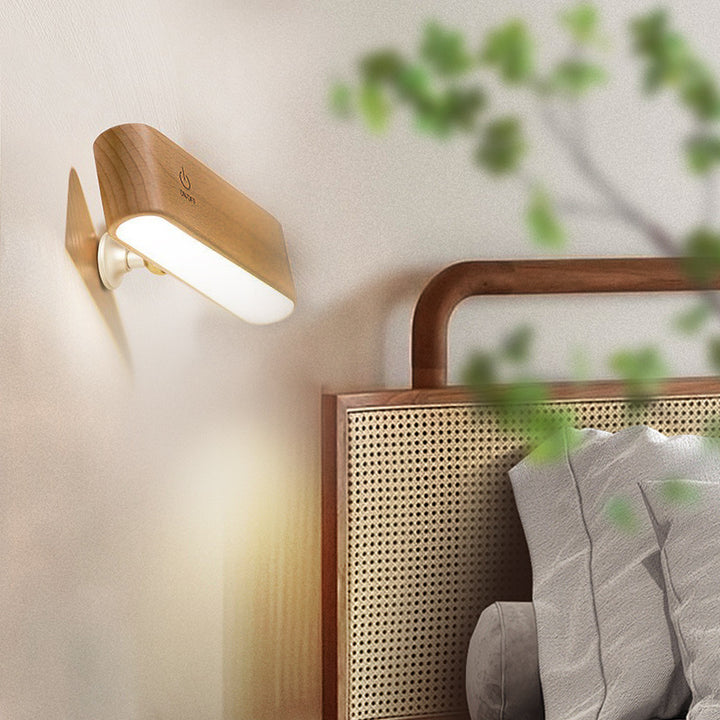 Applique murale LED rectangulaire en bois magnétique minimaliste moderne pour chambre à coucher 