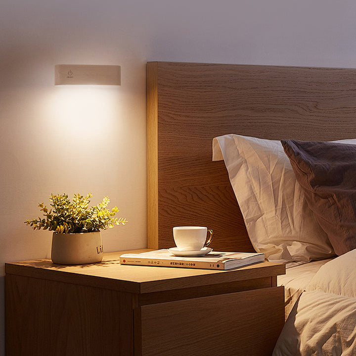 Applique murale LED rectangulaire en bois magnétique minimaliste moderne pour chambre à coucher 