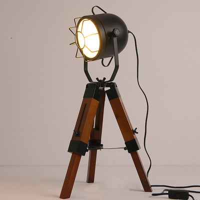 Traditional Vintage Tripod Base Cylinder Iron Wood 1-Light Table Lamp For Bedroom