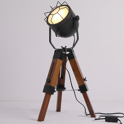 Traditional Vintage Tripod Base Cylinder Iron Wood 1-Light Table Lamp For Bedroom