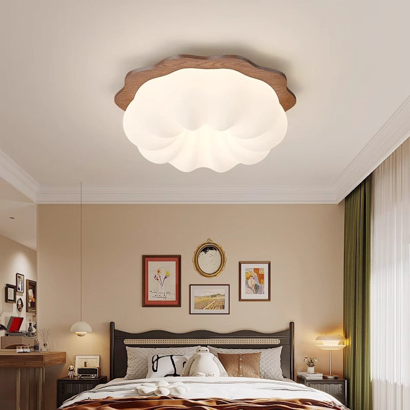 Moderno Minimalista Forma de Nube de Calabaza Madera Maciza Plástico LED Lámpara de Techo Empotrada para Dormitorio 