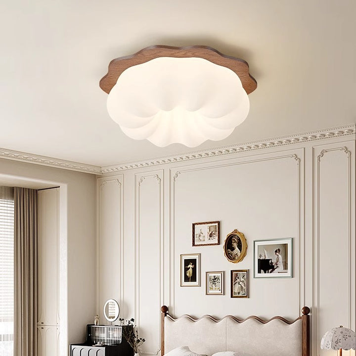 Moderno Minimalista Forma de Nube de Calabaza Madera Maciza Plástico LED Lámpara de Techo Empotrada para Dormitorio 