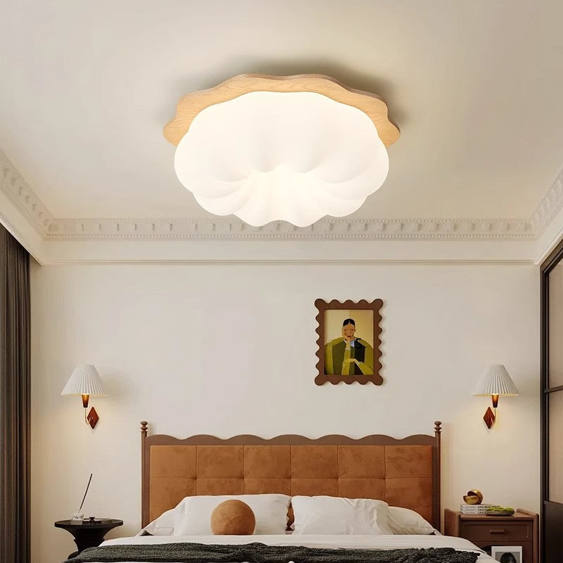 Moderno Minimalista Forma de Nube de Calabaza Madera Maciza Plástico LED Lámpara de Techo Empotrada para Dormitorio 